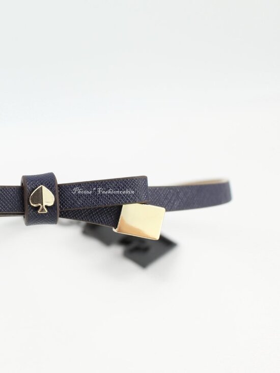 NEW Kate Spade 8mm Goldtone Tips Logo Spade Skinny Bow Belt, Blazer Blue main image 9